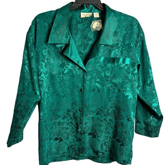 NWT 80s Victoria's Secret Jade Green Gold Crown Label Lounge Top Small w flaws - Picture 5 of 10